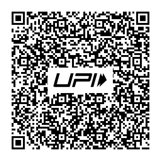 A QR code with the text "UPI" and an arrow symbol in the center.